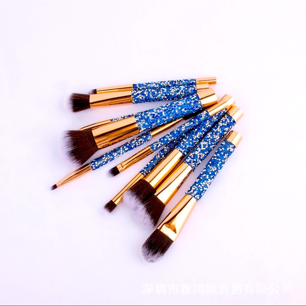 Blue/Gold Crystal Glitter Makeup Brushes